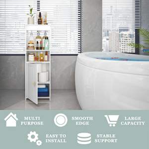 Organiseurs de salle de bain fins à 4 niveaux, armoire de rangement étroite pour salle de bain avec porte et étagère ouverte - Product Image 3