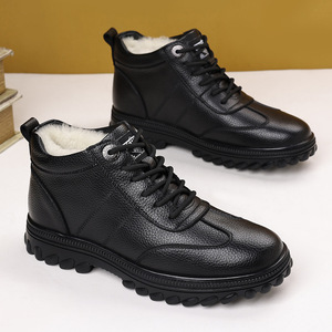 <b>Men</b> Winter Snow <b>Boots</b> Genuine Leather Ankle High Round Toe Plush Lining Anti Slip Rubber Outsole EVA Midsole <b>Warm</b> Bootie - Product Image 2