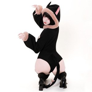 Cotton <strong>Men's</strong> Adult Japanese-style Cute Cat <strong>Onesie</strong> Bikini Set with Detachable Tail <strong>Fluffy</strong> Ears in Charming Adorable Style - Product Image 5