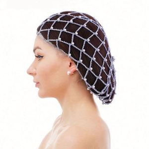 Nouveau style – Bonnet en maille crochetée noir perlé pour femme, filet à cheveux tricoté, vente en gros - Product Image 1