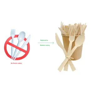 Set di forchette per coltelli in bambù usa e getta naturale biodegradabile dell'hotel per il matrimonio