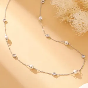 2023 New Launch Rhodium Plated Sterling Silver Necklace Shell Pearl And Zircon Stones Necklace Jewelry Wholesale