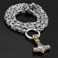Collier Étanche pour Homme en Acier Inoxydable, Style Punk Dominant, Hip Hop, Chaîne Byzantine, Collier Marteau de Thor Viking