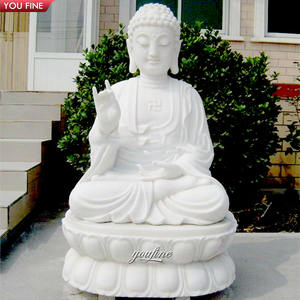 Buda de mármol blanco de tamaño real sentado en estatua de loto - Product Image 6