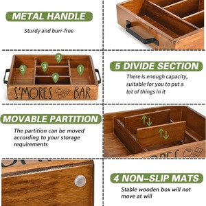 Plateau de service en bois pour S'mores avec compartiments pour guimauves, chocolat et galettes Graham - Product Image 4