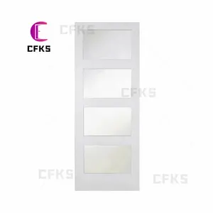 工厂价格传统风格中密度纤维板实芯白色底漆惯性门磨砂玻璃振动筛平板门
