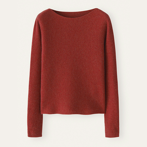 Pull à col bateau léger et merveilleusement doux tricoté en demi-cardigan horizontal Pull en pur cachemire pour femme - Product Image 3