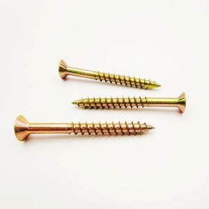 Vis à bois en acier au carbone M3 M6 Type 17 Pointe de coupe Tête fraisée Finition plaquée or zinc DIN7505 Système de mesure métrique - Product Image 1