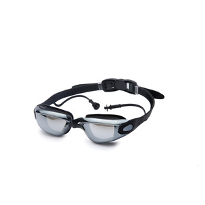 แว่นตาว่ายน้ำป้องกันฝ้าพร้อมที่อุดหูสำหรับเด็กและวัยรุ่นสีดำสีเงินสีฟ้าสีชมพูเลนส์พีซีวัสดุซิลิโคน - Product Image 1