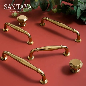 Santaya Solid PVD Gold Brass Handles Kitchen Cabinet Pulls Bedroom Wardrobe Drawer <strong>Knobs</strong> Furniture Handle - Product Image 1