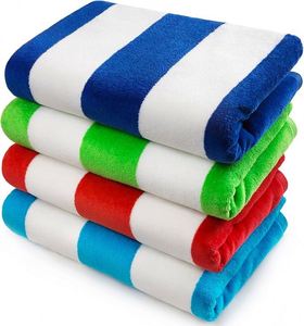 Serviette de bain et de plage en coton 100% brodée avec logo personnalisé, jacquard rayé, luxe - Product Image 1