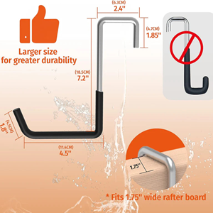 Rafter <b>Hooks</b> Black 4PC Industrial Style Garage <b>hanging</b> High Quality Vietnam Origin <b>Hook</b> and Rails Storage OEM ODM Service - Product Image 4