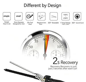Rizador Eléctrico Profesional para Hombre, 9mm, Aleación de Aluminio, Estilizador de Cabello Corto, Pantalla LED de Temperatura, 5 Ajustes de Calor, para Raíces - Product Image 5