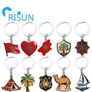 Usine marocaine Monaco-Ville voyage Souvenir porte-clés personnalisé métal émail Maroc carte drapeau breloques porte-clés porte-clés <span class=keywords><strong>cadeau</strong></span> - Product Image 1