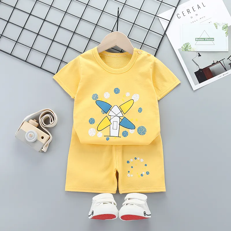 100%Cotton Kids Clothing Baby Clothes Children Wear Sets Summer Short Sleeve T-shirts + Pants Suits For Boy Wholesale