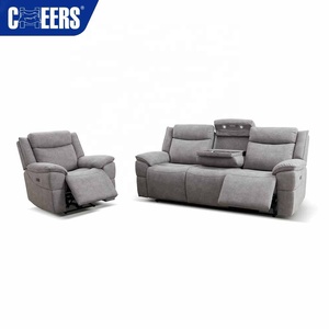 MANWAH CHEERS Promotion Exceptionnelle Fauteuil Inclinable Triple en Tissu Gris avec Table Rabattable et Lumière LED USB - Product Image 4