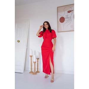 เดรสทรงเข้ารูปคอสูงสีแดง ผ่าข้าง ดีไซน์ทันสมัย สวมใส่สบาย เหมาะสำหรับทำงาน - Product Image 3