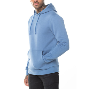 Sweat à capuche pour homme en coton 100% bleu clair, col haut, hiver, avec design de patch, impression de logo personnalisée, marque privée - Product Image 4