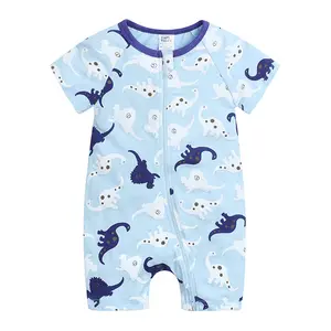 Barboteuse d'été fine pour bébé Vêtements en coton pour nouveau-né Vêtements climatisés imprimés dinosaures animaux pour tout-petits