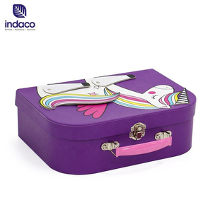 Wholesale of customized purple unicorn cardboard high-end <b>suitcase</b> with handle gift box in 2026 - Product Image 3