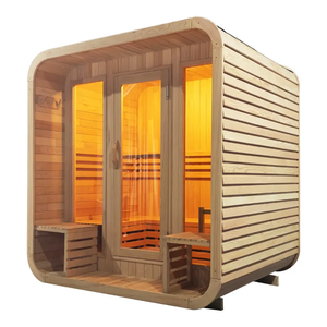 Fût de sauna carré extérieur de pièce de sauna de cèdre rouge de la coutume 4 personnes d'usine avec le banc de double rangée - Product Image 5