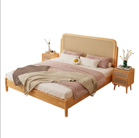 Lit en rotin en bois massif, moderne et minimaliste, chambre principale, lit double de 1.8m, noir, nordique, japonais, rétro, lit d'animatrice