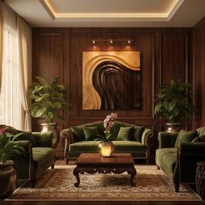 Arte Mural Moderno Abstracto <span class=keywords><strong>en</strong></span> Madera Maciza 3D, Tallado a Mano con Patrón Ondulado, Panel de Madera Rústico para Decoración de Sala de Estar u Hotel - Product Image 4