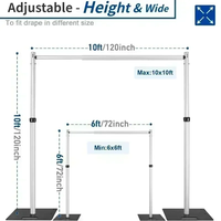 Support de toile de fond réglable 10x20 pieds avec double barre transversale pour décoration de rideaux de cérémonie de mariage, support portable en aluminium