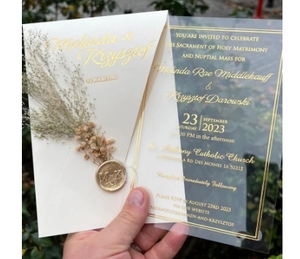 Invitation de carte de baptême élégante Enveloppe de baptême en acrylique de luxe estampée en feuille de fard à joues avec invitation de mariage unique en champagne - Product Image 1