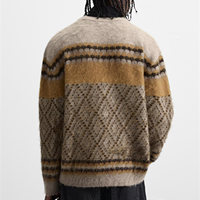 Pull d'hiver personnalisé en mohair brossé jacquard, anti-boulochage, vente en gros, tricoté effet vieilli, faible MOQ, usine OEM ODM