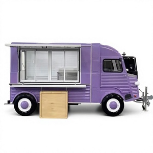 Camion de restauration mobile violet moderne à 4 roues, châssis en acier inoxydable, remorque de traiteur en aluminium, 4 personnes, burgers, frites, glaces - Product Image 1