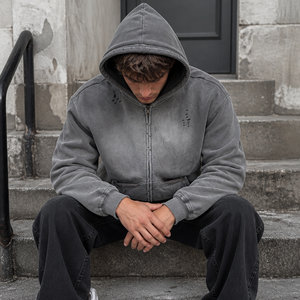 Fabricante de Sudaderas Personalizadas, Sudaderas de Alta Calidad en Felpa Francesa, Sudaderas Vintage con Efecto Desgastado, Sudaderas con Cierre y Lavado Ácido para Hombre - Product Image 1