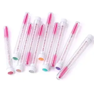 Bán Buôn Long Lanh Lông Mi Mở Rộng Lược Wands Ống Nhựa Mascara Wands Applicators Bàn Chải Tùy Chỉnh Rhinestone Lash Bàn Chải