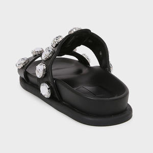 Sandales compensées noires pour femme, ornées de strass, nouvelle collection été 2025, rehaussantes, tendance, ouvertes, décontractées pour la plage - Product Image 3