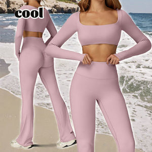 Hot Sale Solid High Waist Leggings Suit Front 2-Piece <b>Long</b> <b>Sleeve</b> Quick Dry Workout Wear <b>Gym</b> Sportswear Women Fitness Yoga <b>Set</b> - Product Image 3