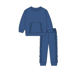 Vente en Gros de Vêtements pour Enfants Filles de Haute Qualité Imprimé Printemps Rouge Violet Mignon Décontracté à Manches Longues Haut Pantalon à Volants Tenue Polyester - Product Image 6