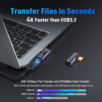 Adaptador USB4 Tipo C de 40 Gbps, Ángulo Recto de 90 Grados y Conector en Forma de U de 180 Grados, USB C Macho a Hembra, 100 W, Conector de Video 8K
