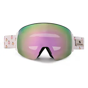 نظارات ثلجية نظام مغناطيسي مخصص عدسة كروية حزام قابل للضبط لسباقات التزلج على الجليد حذاء ثلج