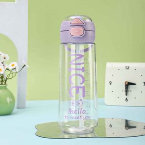 Cute Plastic <b>Straw</b> Water Bottle with Push Button Cap for Children Travel Hiking Bpa Free <b>Reusable</b> Food Safe Measurement Markings - Product Image 3