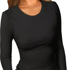Offre Spéciale dames doux t-shirt manches longues coupe ajustée imprimé uni solide respirant anti-boulochage polyester pour l'été tenue décontracté - Product Image 3