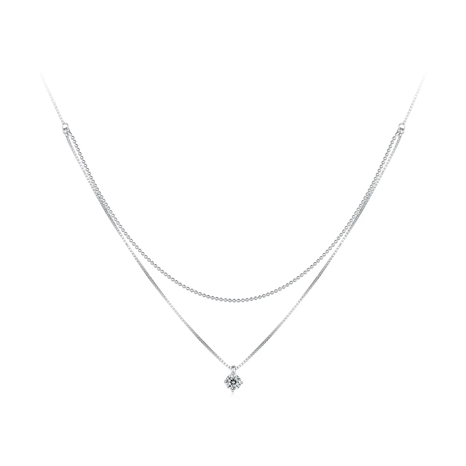 Collar con colgante de cadena de eslabones de Plata de Ley 925 de cristal de doble capa minimalista para mujer