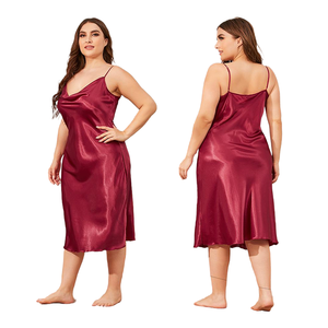 Chemise de nuit en satin à col volant pour femmes, taille XL à 3XL, vêtements de nuit d'été, sans manches, robe de nuit ample pour femmes - Product Image 1