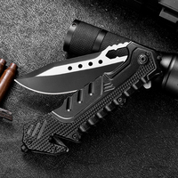 Couteau de poche tactique multifonctionnel pliable en acier inoxydable OEM avec poignée à revêtement noir personnalisable pour la survie en extérieur et la randonnée
