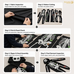 Premium Karanlıkta Parlayan Cadılar Bayramı Eşleşen Pijama Takımı İskelet Baskılı Yüksek Yoğunluklu Örme Tulum AQL 1.0 Kalite Kontrolü OEM - Product Image 3