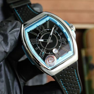 Reloj de pulsera masculino de alta gama, mecánico automático, con caja plateada y detalles azules de estilo deportivo, de exquisita fabricación - Product Image 1
