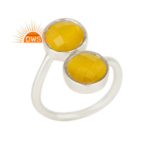 Bague en pierre de lune jaune, bague en argent sterling réglable, fournisseur de bijoux, collection classique - Product Image 1