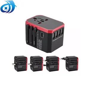 Travel Adapter International Universal Power All-in-one with 5 USB Worldwide Wall Charger for UK/EU/US/Asia