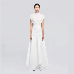 A10913 MIGU 2025 femmes élégantes 2 pièces haut et jupe ensemble sans manches col haut pli robe de soirée costume pour le quotidien - Product Image 3