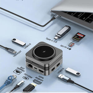 Nouvelle station d'accueil HUB <span class=keywords><strong>USB</strong></span>-<span class=keywords><strong>C</strong></span> 10 en 1 avec lecteur de carte HD4K <span class=keywords><strong>USB</strong></span> 3.0 <span class=keywords><strong>SD</strong></span> TF Gigabit Ethernet 15W chargeur sans fil magnétique - Product Image 2