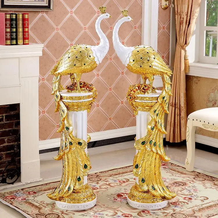 Luxury Home Furnish Living Room Decorm Golden Peacock Shape Home Decor Statue Animal Resin